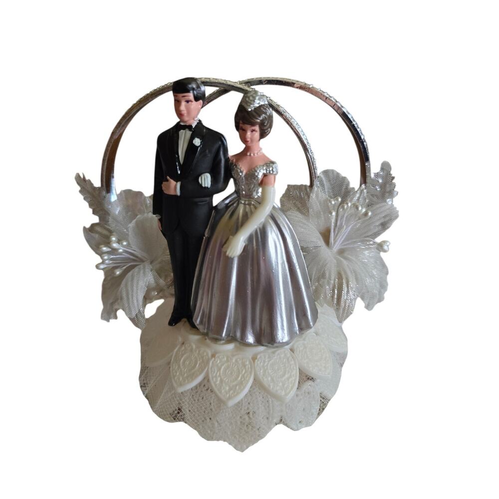 Vintage Mid-Century Bride and Groom Wedding Cake Topper 6" X 5"